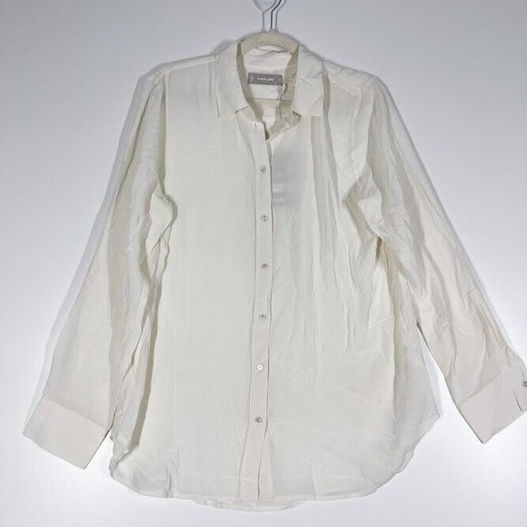 Everlane The Clean Silk Relaxed Shirt Womens Button Down Blouse Off White 12 NWT - Picture 2 of 10